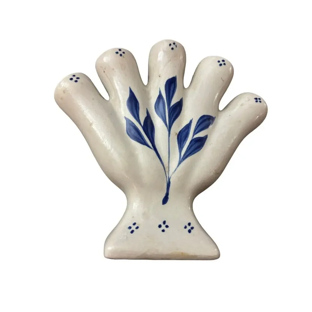 Stoneware 5 Finger Gray Blue Salt Glazed Pottery 6 1/2